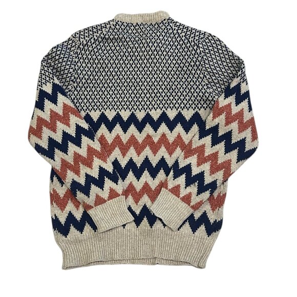 Vintage Wool Sweater Made in Hong Kong 80s Geometric Zig Zag Knit Retro Menswear - Picture 2 of 5